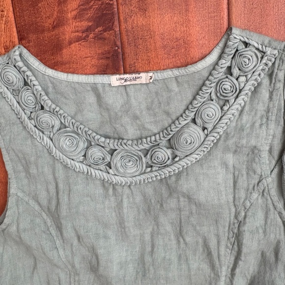 Lungo L'Arno 100% Linen Shift Dress M Lagenlook Italy Sage-Green - Picture 3 of 11
